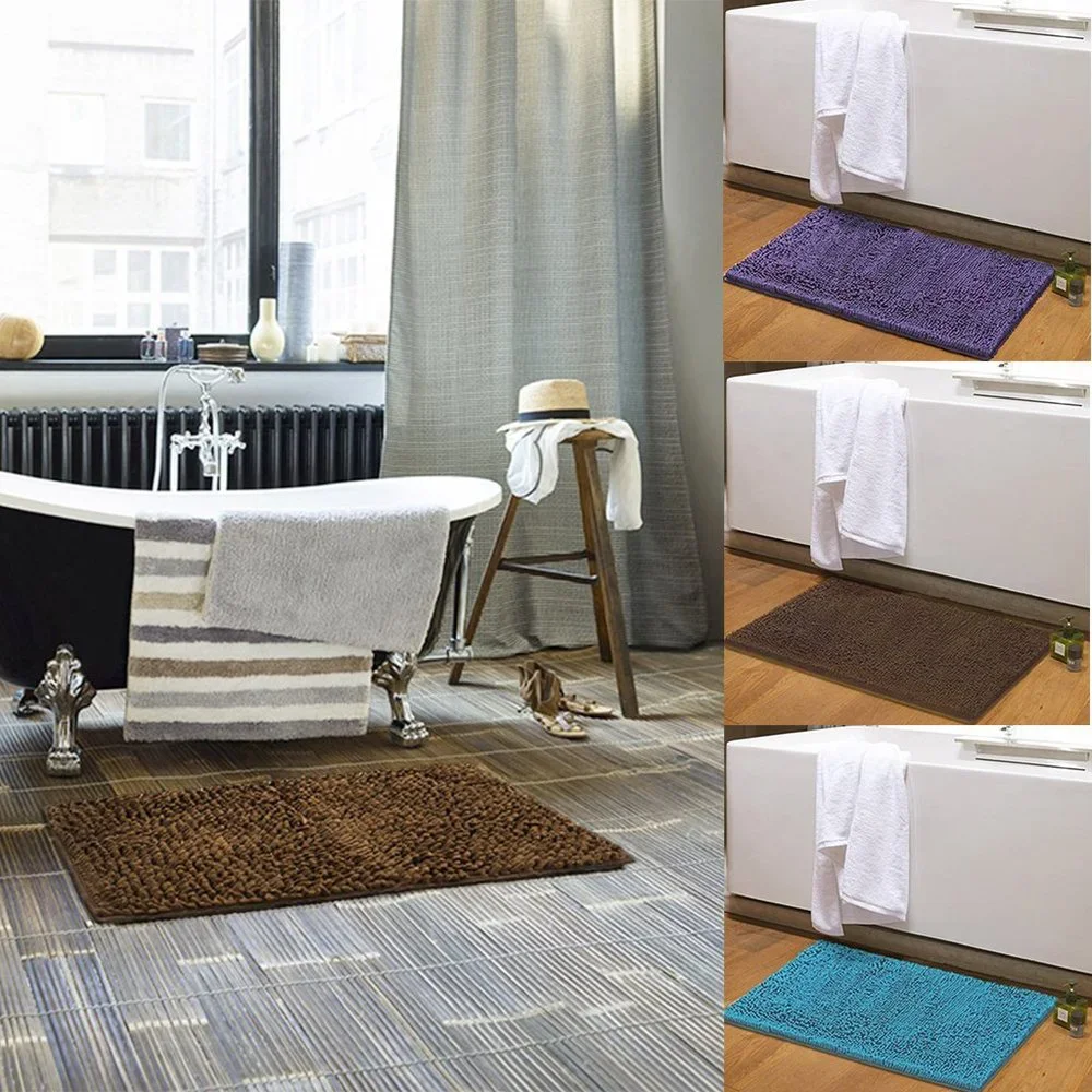 2PCS Microfiber Non Slip Bathroom Shower Rugs Carpet, Blue+Purple